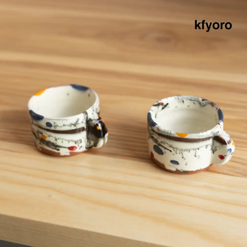 2 Espresso Mugs - Blue & Amber Spots
